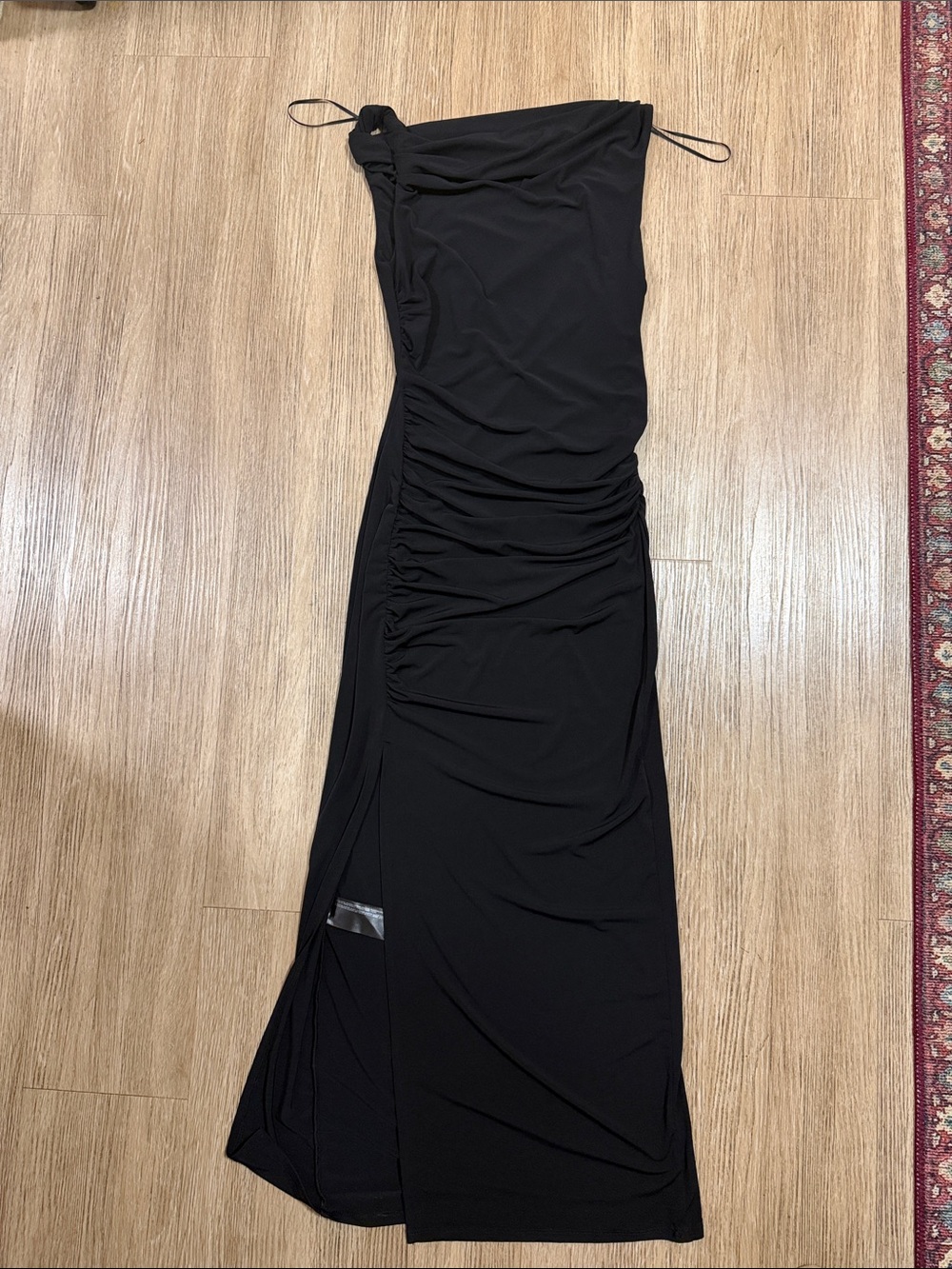 Mango Black One-Shoulder Ruched Maxi Gown